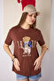 Women's Brown Bear Embroidered Crew Neck Short Sleeve Cotton T-Shirt - 5