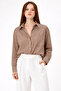 Women's Milk Coffee Linen Flared Shirt – Comfortable Fit, Long Sleeves, Buttoned Basic Model - 2