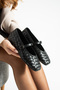Elvia Black Women's Knitted Textured Ankle Strap Buckle Mary Jane Flat Shoes Ballet Flats