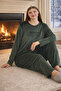 Plus Size Women's Velvet Fabric Pajama Set 13213-2897 Khaki - 2