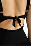 Black Adjustable Strap Gathered Gathering Slimming Effect Draped Dress Skirt Swimsuit - 7
