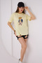Women's Yellow Bear Embroidered Crew Neck Short Sleeve Cotton T-Shirt - 6