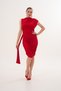 Red Women's Draped High Collar Gathered Lace-Up Bodycon Dress - 4