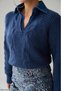 Women's Collared Denim Detailed Knit Sweater - 6