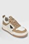 Women's Khaki Leather Sneaker Shoes White Beige - 2