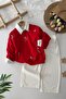 My Little One's 3-Piece Set with Stone and Feather Patterned Girls' Shirt - Red - 2
