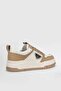 Women's Khaki Leather Sneaker Shoes White Beige - 4