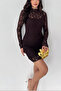 Women's Mock Neck Lined Lace Dress - 3