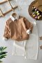 My Little One's 3-Piece Set with Stone and Feather Patterned Girls' Shirt - Light Brown