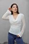 V-Neck Lace Transparent Blouse - 3