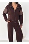 Women's Modal Fabric Zip-Up Tracksuit Set with Parachute Fabric Paneled Details - 7