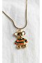 Stainless Steel Green-Orange Striped Bear Necklace-Gold