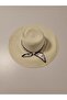White Color Bow Detailed Cream Knitted Textured Summer Straw Wide Brim Hat - 3