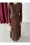 Brown Front Tie-Detail Long Dress - 4