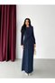 Navy Blue Tie-Front Long Dress - 3