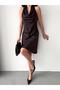 Brown Degaje Collar Midi Satin Dress - 5