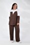 Plus Size Women's Zipper Detailed Glittery Blouse Coffee-White Brown - 7