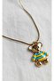 Stainless Steel Blue-Yellow Striped Bear Necklace-Gold - 2