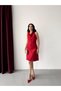 Red Degaje Collar Midi Satin Dress - 2