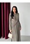 Khaki Tie-Front Long Dress - 3