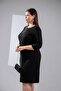 Plus Size Women's Three Quarter Sleeve Stone Dress Black - 5
