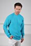 Turquoise Crew Neck Embossed Hair Knit Patterned 100% Lamb Wool Men's Knitwear Sweater - 2