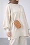 Cream-colored, balloon sleeve, wide-leg women's knitted modest outfit (top and bottom). - 5