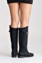 Yoko Black Nubuck Belted Women's Riding Boots - 7