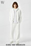 White Baggy Tracksuit Set Hooded Cardigan Unisex Winter 3 Thread 100% Cotton