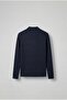 Men's Slim Fit Polo Neck Corded Fabric Knitted Sweater Navy Blue - 6