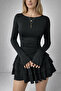 Black Color Skirt with Layered Flounces Mini Dress - 3