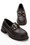 Thick Soled Brown Leather H Buckle Women's Loafer Shoes Lightweight Comfortable Sole