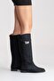 Yoko Black Nubuck Belted Women's Riding Boots - 6