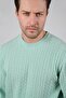 Mint Green Crew Neck Embossed Hair Knit Patterned 100% Lamb Wool Men's Knitwear Sweater - 5