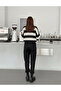 Women's Black Ecru Striped Sweater Lover Combination - 2-Piece Set - Knitwear Sweater Fmoda6001 - 7