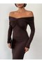 Women's Brown Knotted Madonna Collar Dress