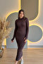 Basic Brown Long Dress with Finger Loops - 5
