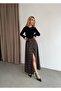 High Waist Half Belt Detailed Flared Front Openable Hidden Buttoned Slit Prenium Long Plaid Skirt - 4
