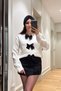 Knitwear Cardigan with Bow Accessories - Ecru - 3