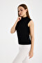 Women's Black Sleeveless Bodysuit Half Turtleneck - 3