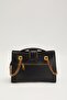 Quilted Embroidered Chain and Fold Lock Detailed Women's Large Size Stylish Shoulder Bag Black - 4