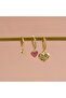Fuchsia Heart Themed 3-Piece Earring Set – Zircon Stone Heart, Fun Written Heart Plate and Mini Ball Earrings - 3