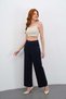 Women's Navy Blue High Waist Pocketed Wide Leg Pants Palazzo Pants - 7
