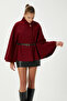 Women's Kayla Gold Buttoned Belted Burgundy Cashmere Poncho - 5