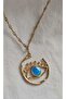 Stainless Steel Chain Blue Eye Plate Necklace-Gold - 2
