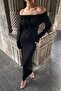 Black Collar Ruched Detail Long Black Dress 2943 R4-G-K4 - 6