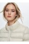 Long Sleeve Zippered Inflatable Beige Coat - 4