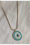 Stainless Steel Blue Mineral Evil Eye Medallion Necklace-Gold - 2