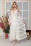 Women's Off-White Luxury Boxed Special Design Pearl Embellished Satin Nightgown and Tulle Robe Lingerie Bridal Set - 7