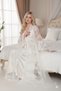 Women's Off-White Luxury Boxed Special Design Pearl Embellished Satin Nightgown and Tulle Robe Lingerie Bridal Set